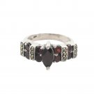 Marquise Red Garnet Row Marcasite 925 Sterling Silver Ring