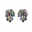 Grape Fruit Marcasite Multicolor Gem Stone 925 Sterling Silver Stud Earings