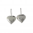Plain Polish Puffy Heart Dangle Hook 925 Sterling Silver Earrings