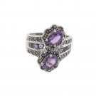 Wrap Purple Amethyst Gemstone Marcasite 925 Sterling Silver Ring