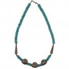 20" Nugget Ball Thai Karen Tribe Turquoise Pendant 925 Sterling Silver Necklace