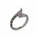 7" Elegant Dragon Multicolor Band Gemstone Marcasite 925 Sterling Silver Bangle