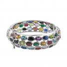 Three Row Cluster Multicolor Band Gemstone 925 Sterling Silver Bracelet Bangle