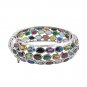 Three Row Cluster Multicolor Band Gemstone 925 Sterling Silver Bracelet Bangle
