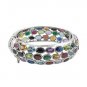 Three Row Cluster Multicolor Band Gemstone 925 Sterling Silver Bracelet Bangle