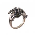 Frog Prince Animal Black Onyx Stone 925 Sterling Silver Marcasite Ring