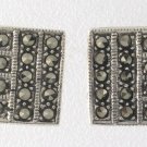 Square Facet Marcasite 925 Sterling Silver Stud Earrings Vintage Geometric