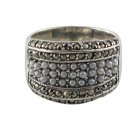 White Bead Band 925 Sterling Silver Marcasite Ring