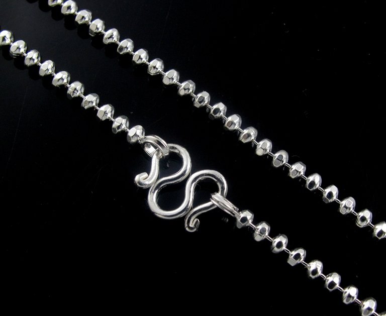 2.5mm Round Bead Disco Ball Diamond Cut Facet 925 Sterling Silver Chain Necklace