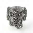 King Elephant Head Marcasite 925 Sterling Silver Ring