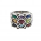 Oval Three Row Multicolor Gemstone 925 Sterling Silver Ring