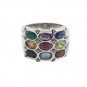 Oval Three Row Multicolor Gemstone 925 Sterling Silver Ring