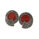 Circle Wave Coil Marcasite Inlay Stone Round Stud Earrings 925 Sterling Silver