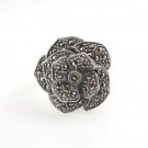 Blossom Bloom Flower Marcasite 925 Sterling Silver Ring