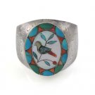 7" Sunray Hummingbird Turquoise Coral Inlay MOP Sterling Silver Cuff Bracelet