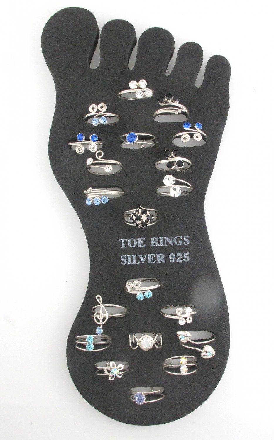 20 Pcs Crystal Wire Adjustable 925 Sterling Silver Toe Ring Lot Assorted