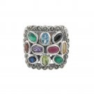 Oval Square Multicolor Gemstore Square Marcasite 925 Sterling Silver Ring