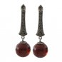 Red Bead Facet Ball Drop Marcasite 925 Sterling Silver Earrings