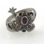 Frog Prince Animal Gemstone Multi Color 925 Sterling Silver Marcasite Ring
