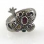 Frog Prince Animal Gemstone Multi Color 925 Sterling Silver Marcasite Ring