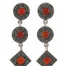 Circle Square Geometric Drop Natural Stone Marcasite 925 Sterling Silver Earring