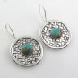 Round Flat Basket Weave 925 Sterling Silver Earrings Turquoise Karen Tribe