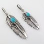 Straight Bird Feather Leaf Blue Turquoise 925 Sterling Silver Pendant