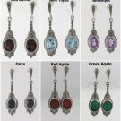 Gemstone Square Oval Drop Marcasite 925 Sterling Silver Stud Earrings