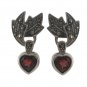 Heart Inlay Stone Dangle Leaf Marcasite 925 Sterling Silver Vintage Earrings