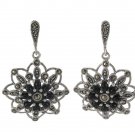 Elegant Flower Stone Marcasite Dangle Marcasite 925 Sterling Silver Earrings