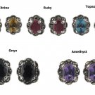 Oval Button Gemstone Flower Vintage Marcasite Stud 925 Sterling Silver Earrings
