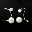 White Round Bead Curl Ear Cuff Earrings Clip Clamp 925 Sterling Silver