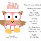 Baby Owl Personalized Flat Baby Shower Invitation (babygirl2192)