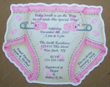 Personalized Die Cut Diaper Baby Shower Invitaiton (ccdiaper104)