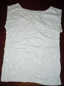 Womens white lace short sleeve Ann Taylor Loft top shirt size XS