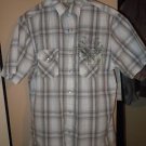 Men's Sonoma fitted collar snap front short sleeve brown plaid shirt size M