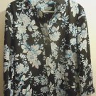 Womens Foxcroft fitted button front blue/black/white size 16 wrinkle free NWOT
