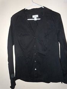 Womens Ann Taylor Loft black button front top blouse size 12