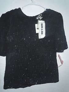 Vintage Mark & John by Gopal Black sequin beaded blouse top evening 100% silk L