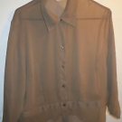 Notations womens brown sheer button front top blouse shirt size XL