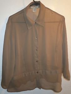 Notations womens brown sheer button front top blouse shirt size XL