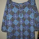Womens White Stag blue black floral blouse silk-like size XL