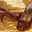 Womens Candies "See Me Tortoise" Brown marble peep toe heels size 6M