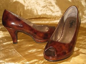 Womens Candies "See Me Tortoise" Brown marble peep toe heels size 6M