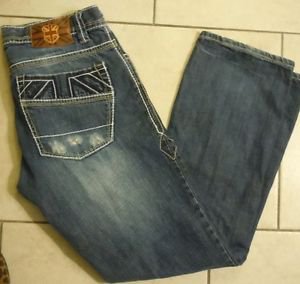 Men's London Bridge distressed medium wash white double stitching jeans size 32