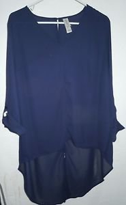 Plus size Womens Pure Energy Navy Blue Sheer Hi-Lo Blouse Top Size X (14W)
