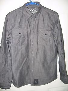 Mens Guys CCS Skateboard long sleeve button front charcoal gray shirt size M