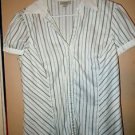 Ann Taylor Loft white striped button front short sleeve top blouse shirt size L