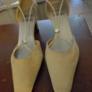 Mootsies Tootsies Movenisa beige satin fabric upper leather sole slip size 7.5