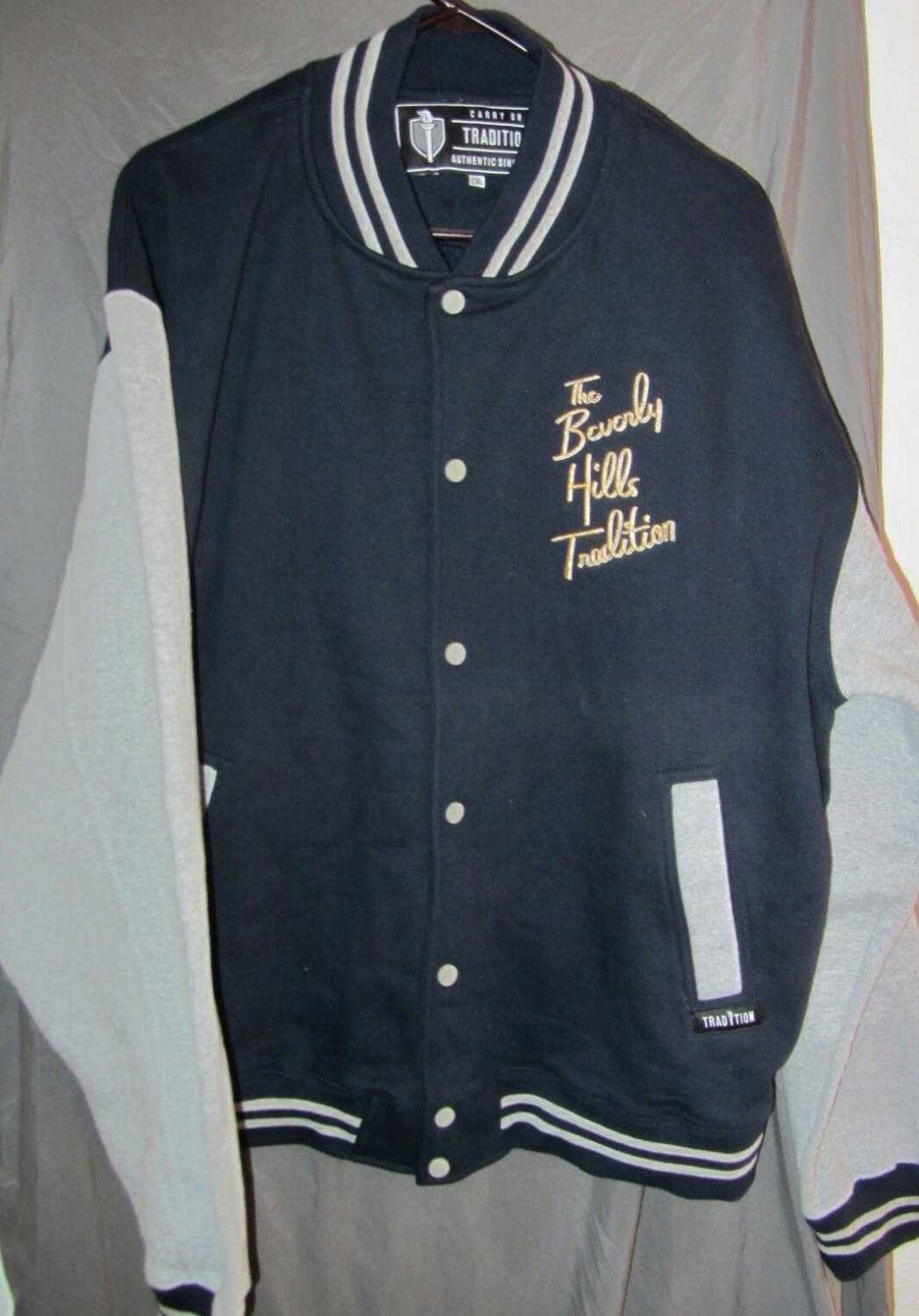 The Beverly Hills Tradition Navy Blue/Grey  Letterman Sweatshirt Jacket Size 2XL
